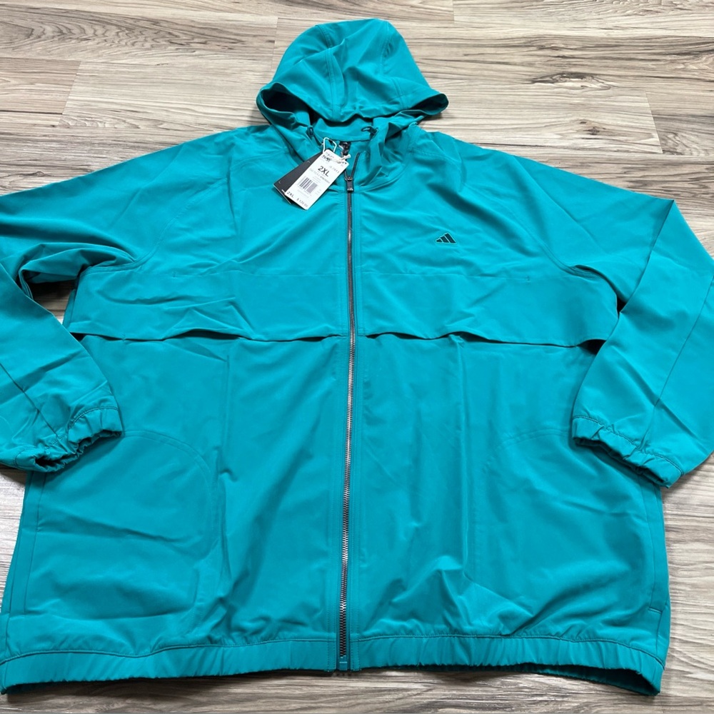 Adidas Go-To Full Zip Hooded Windbreaker Pure Teal Men's 2XL JL7913 $120 NWT